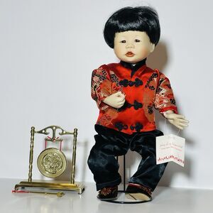 Kathy Hippensteel Porcelain Asian Doll & Gong 1988 Limited Edition 12" with Box